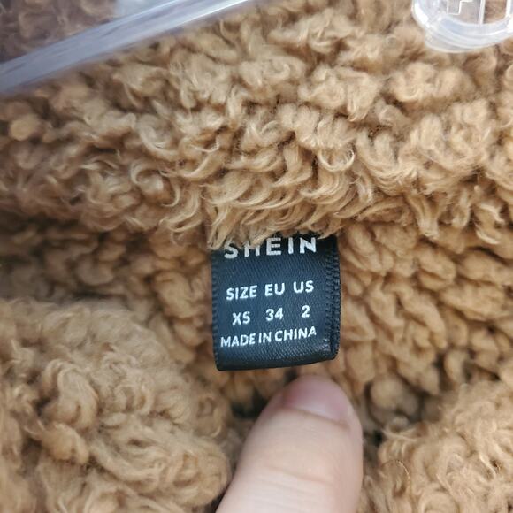 Shein Brown Cropped Sherpa Teddy Button Front Jacket Size XS - Picture 4 of 5
